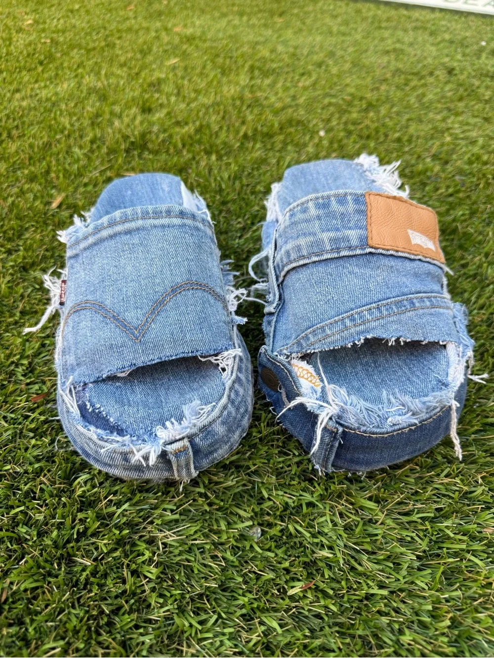 Platform denim slides made by me SOLEMATE DENIM on my Etsy listed above.